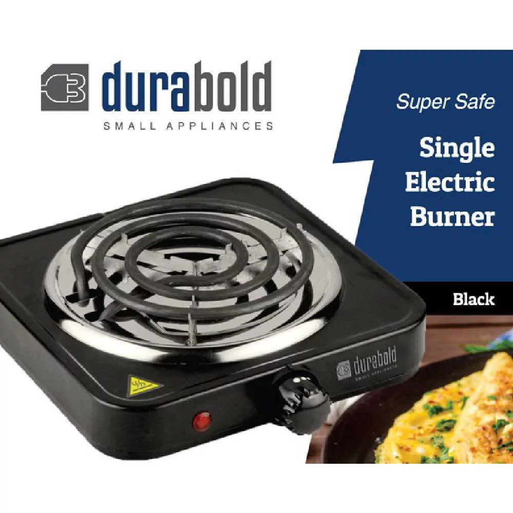 Single Electric Burner 1000W Portable Hot Plate Cast-Iron 7in by Durabold USA, Black
