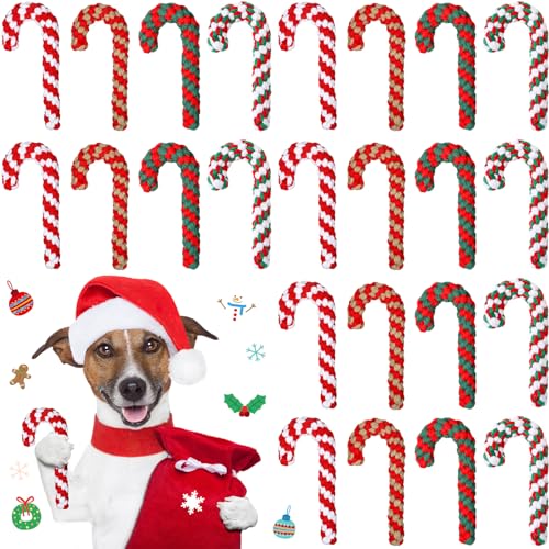 Liliful 24 Pieces Christmas Dog Rope Toys Candy Chew for Puppy Small Medium Large Chewing Teething Clean and Training