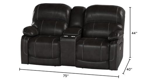 Signature Design by Ashley Jesolo Modern Faux Leather Manual Pull Tab Double Reclining Sofa, Dark Brown