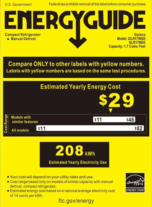 Galanz 1.7 Cu ft Mini Fridge Retro, White, New, Width 17.48