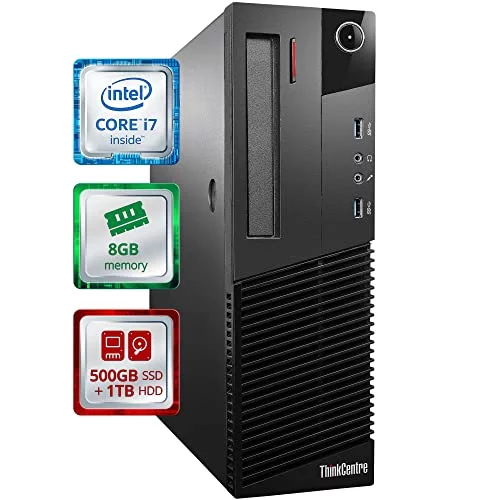 Lenovo ThinkCentre M93p Small Desktop Computer (SFF) | Quad Core Intel i7 (3.9GHz Turbo) | 8GB DDR3 RAM | 500GB SSD Solid State + 1TB | WiFi-5G + Bluetooth | Win 10 Pro | Home or Office PC (used)