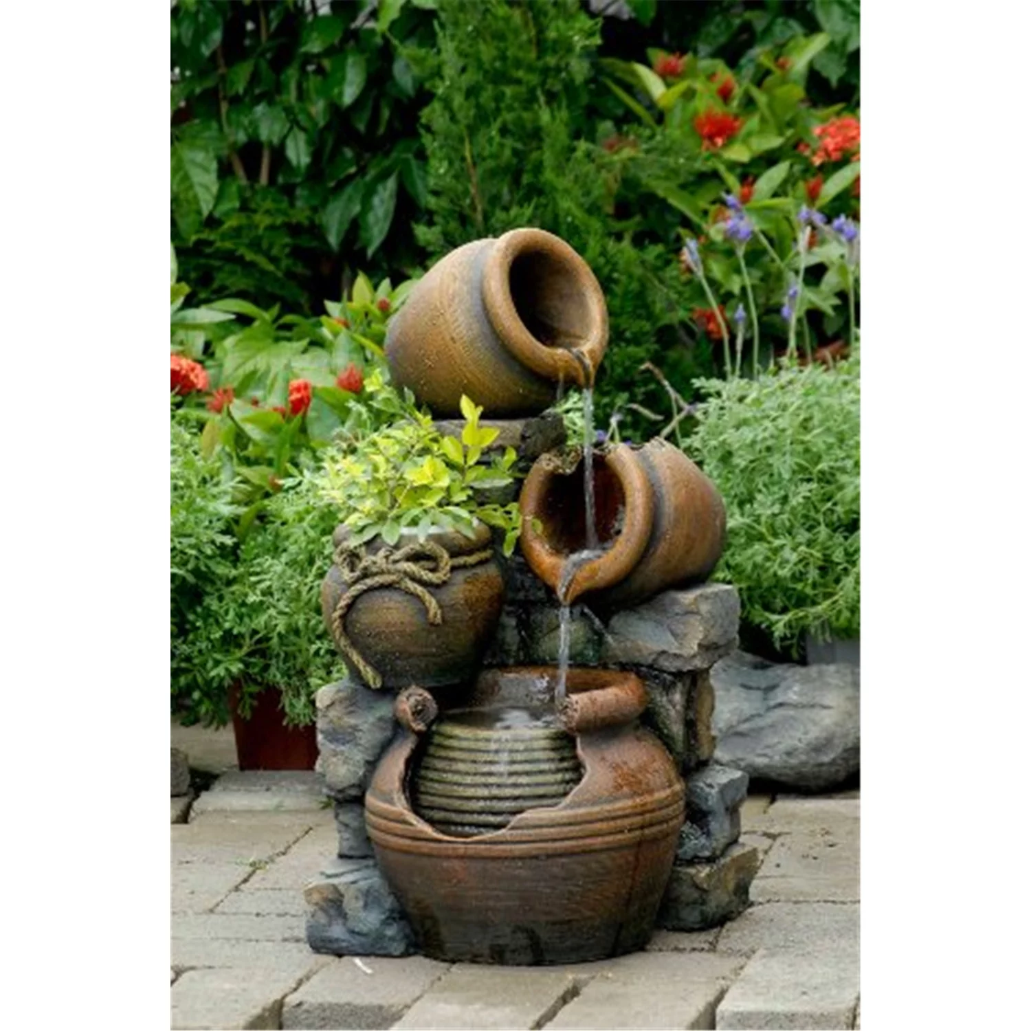 Jeco Multi Pots Outdoor Water Fountain with Flower Pot