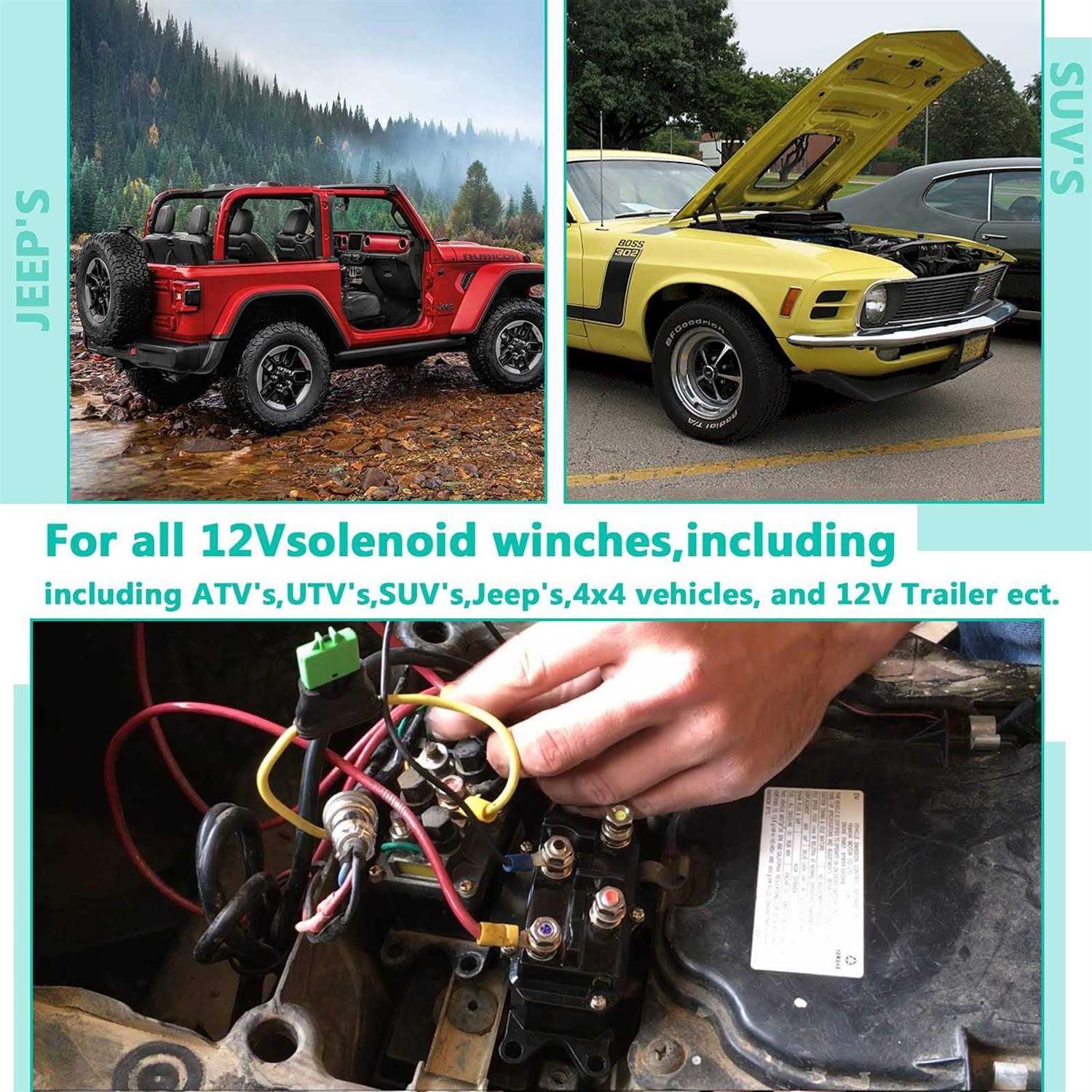 ovsor 12v 250a Winch Solenoid Relay Contactor Thumb Truck for Atv Utv 2000-5000lbs Winch with 6 Protecting Caps