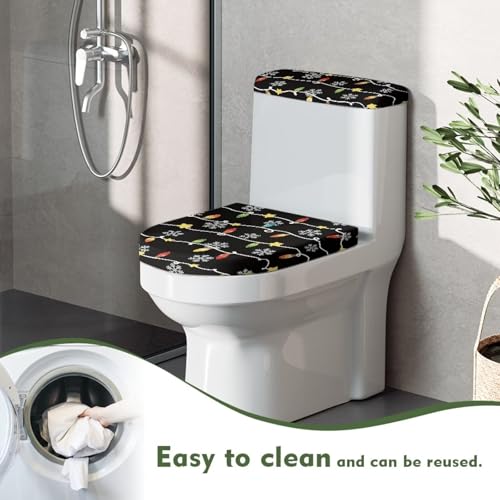 Christmas Bow Bell Toilet Tank Lid Cover and Toilet Seat Lid Cover 2 Pcs Set Toilets Covers with Elastic Cloth Fits Most Toilets Tanks & Lids