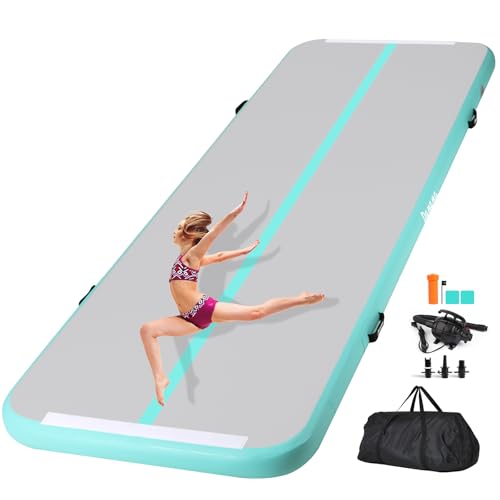 Panana Air Mat, Inflatable Air Gymnastics Mat 10ft Tumble Mats 4 Inch Thickness Air Roller Gymnastics Barrel Back Handspring Trainer/Yoga/Training/Cheerleading/Water Beach Park, Light Green