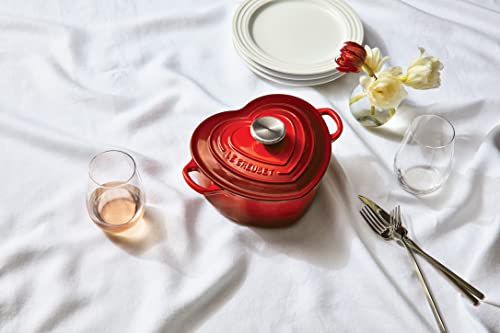 Le Creuset Signature Enameled Cast Iron Figural Heart Cocotte, 2 Quart, White with Stainless Steel Knob
