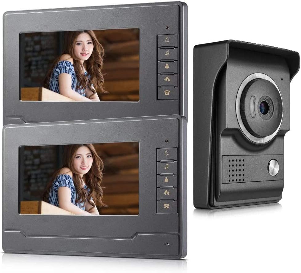 AMOCAM Wired Video Intercom Doorbell System 7 Inches LCD Monitor Video Door Phone Kits Support Monitoring, Unlock, Dual-Way Door Intercom for Villa Home Security Systems 1-IR Camera 2-Color Screen