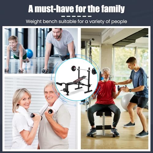OPPSDECOR 8 in 1 Weight Bench Set, Adjustable Bench Press with Squat Rack Leg Extension & Leg Curl Foldable Workout Bench with Safety Bar Catches Standard Weight Training Benches for Home Gym