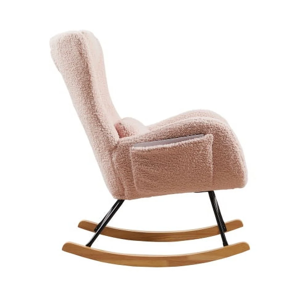Rocking Chair Nursery, Modern Rocking Chair with High Backrest - Pink