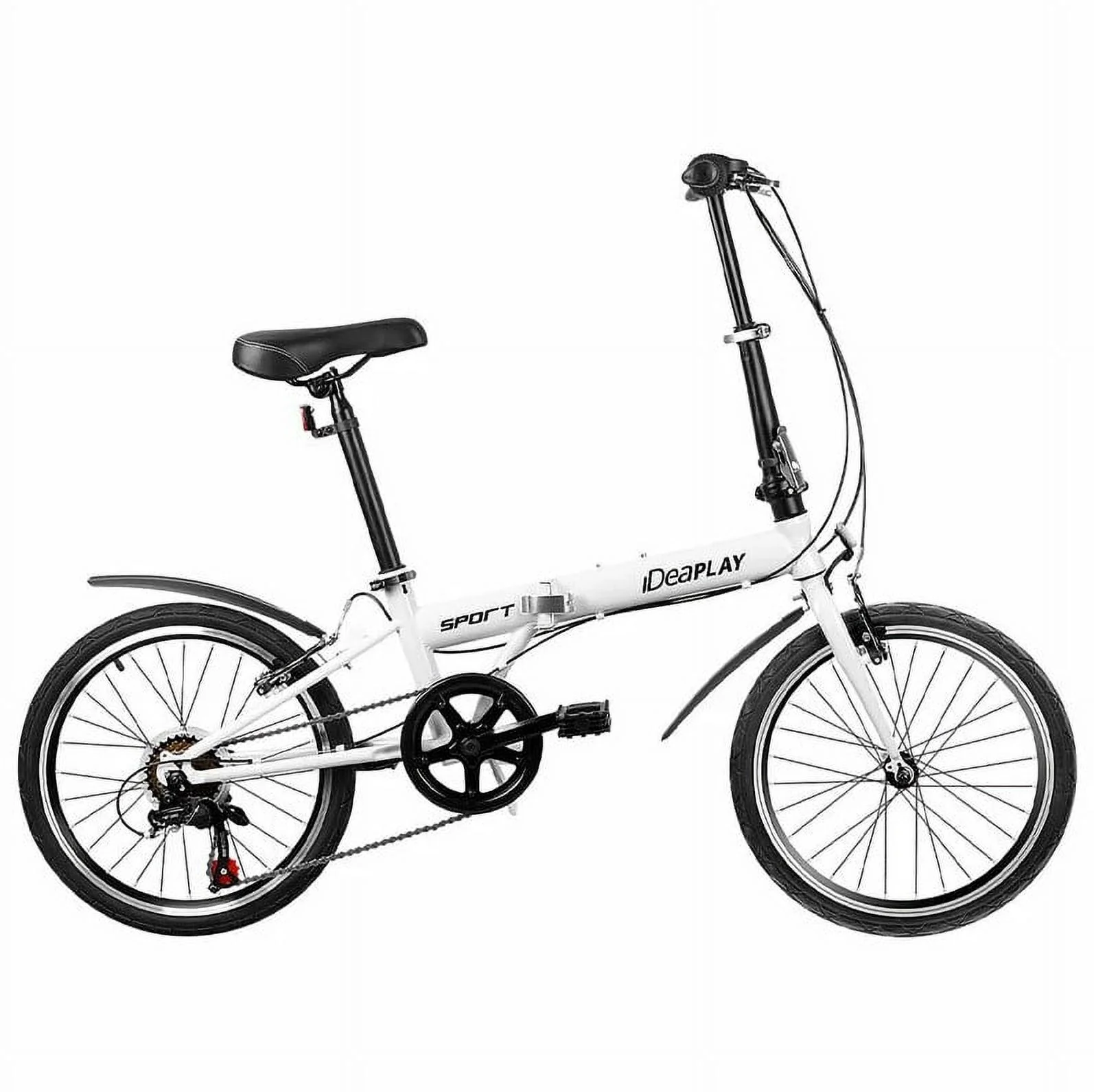 Open Box iDeaPlay P12 6-Speed 20 Inch Wheels Mountain Folding Bicycle - White