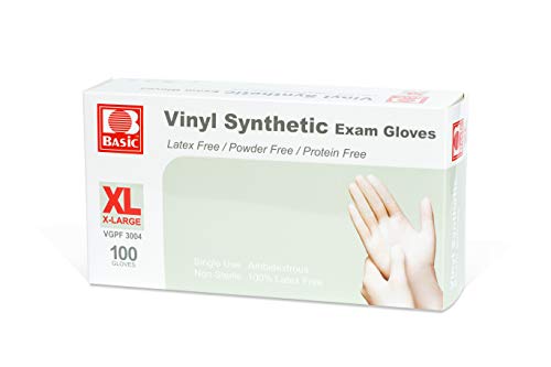 Basic Diagnostic VGPF3004 Clear Vinyl Exam Gloves, Latex-Free & Powder-Free, Extra-Large, Pack of 1000