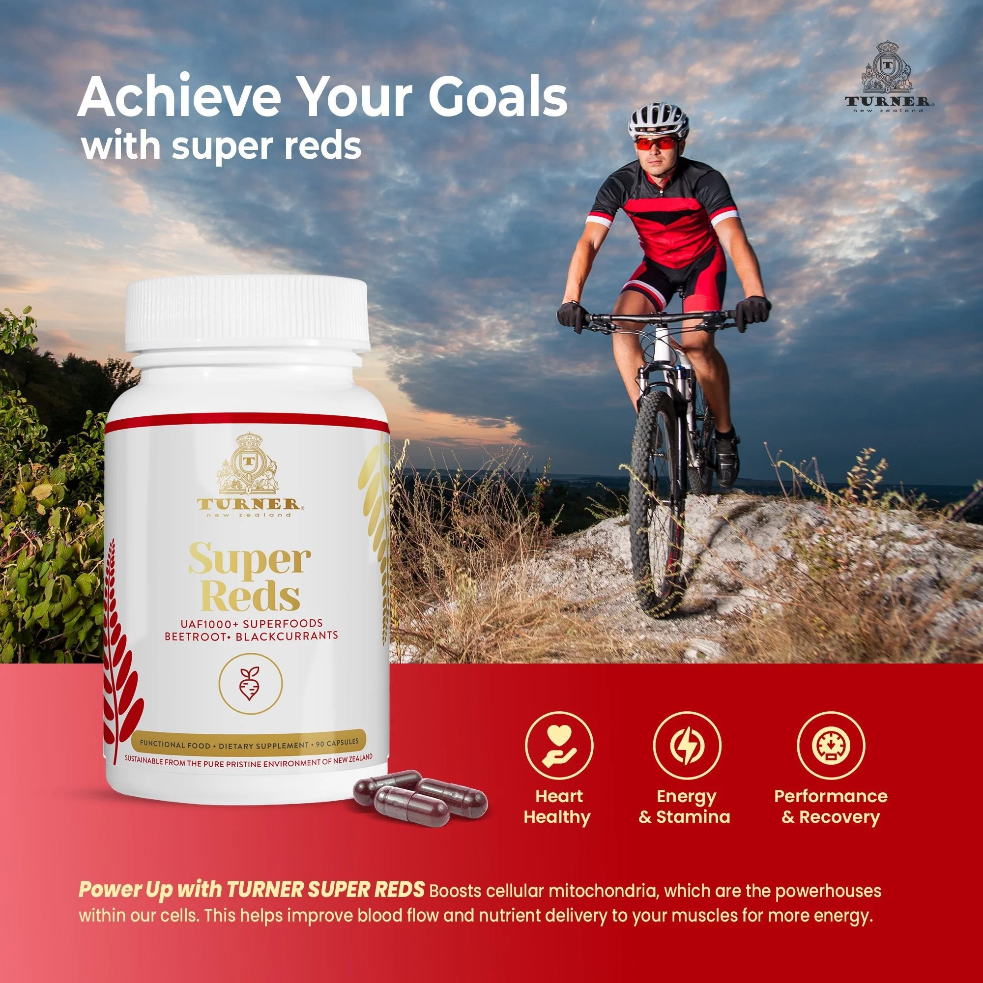 TURNER UAF1000+ Super Reds Capsules, Antioxidants, Superfood Energy, Essential Veggies, 180 Pills, 2 Bottles