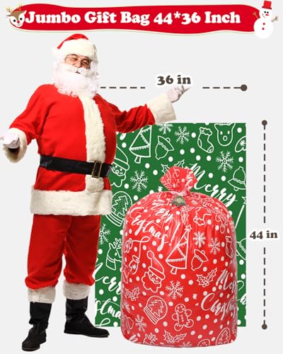 Drawstrings Christmas Gift Bags Assorted Sizes, 34Pcs Holiday Gift Bag Bulk Christmas Bags For Gifts, Reusable Plastic Xmas Presents Wrapping Bags Favor Goody Bags Jumbo/Extra Large/Medium/Small Size