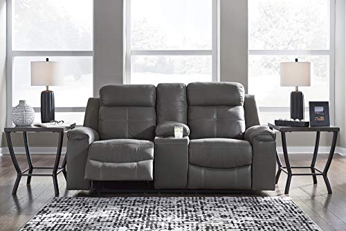 Signature Design by Ashley Jesolo Modern Faux Leather Manual Pull Tab Double Reclining Sofa, Dark Brown