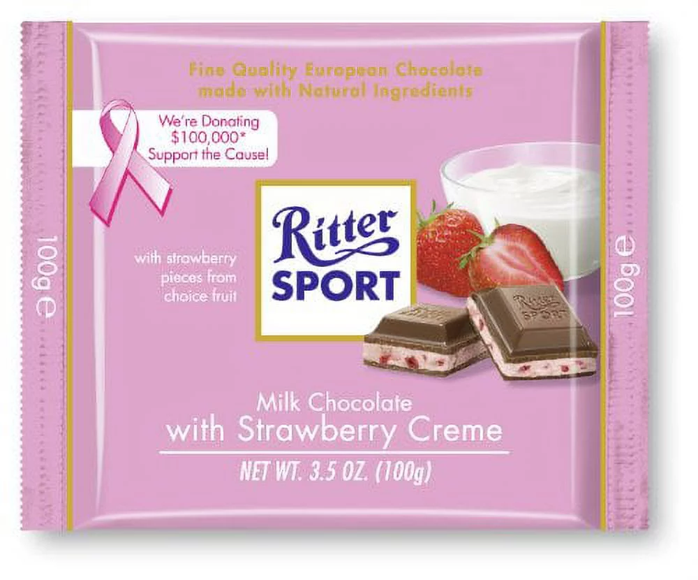 Ritter Sport Bars, Milk Chocolate with Strawberry Creme, 3.5 Ounce (Pack of 12)