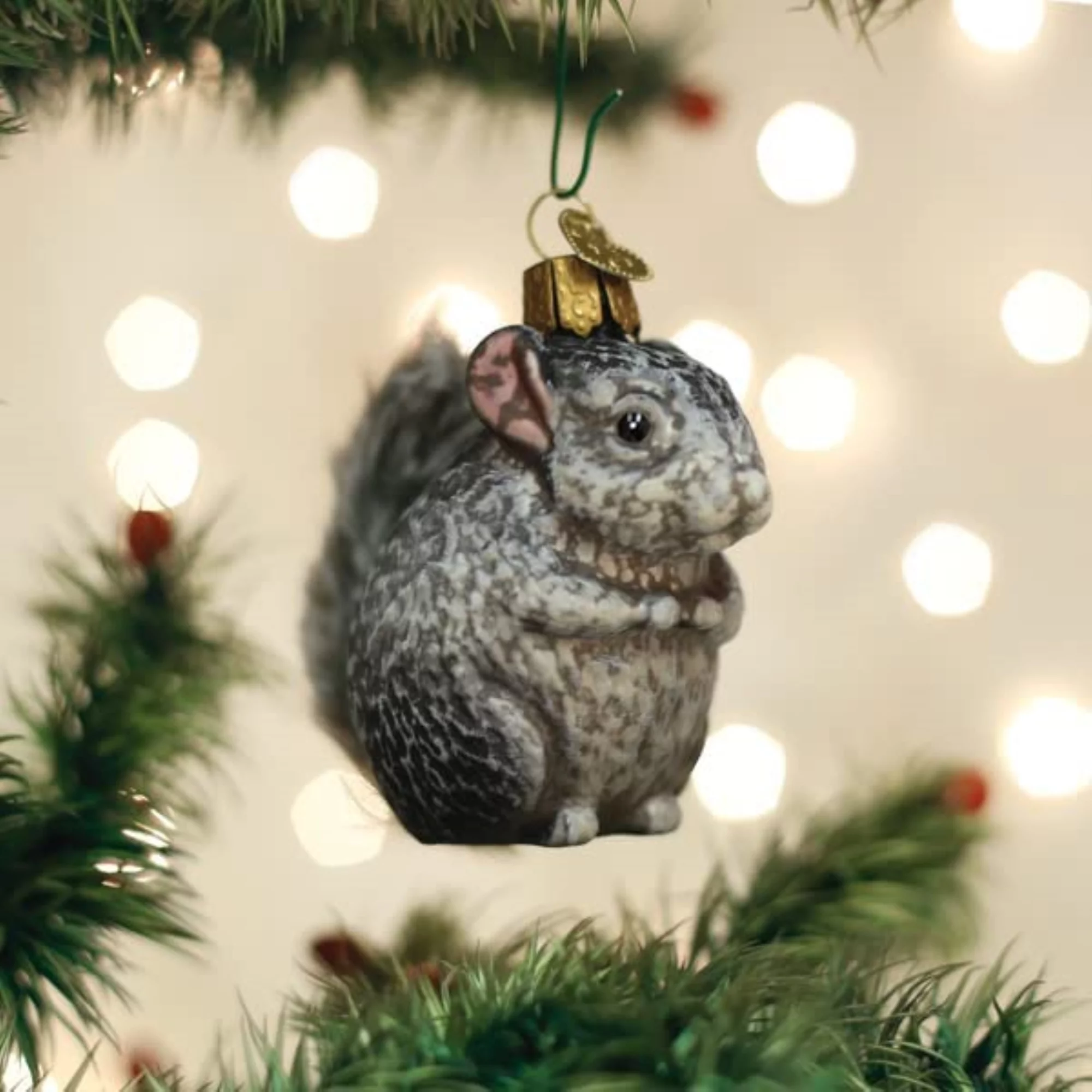 Old World Christmas Glass Blown Tree Ornament, Vintage Chinchilla (With OWC Gift Box)