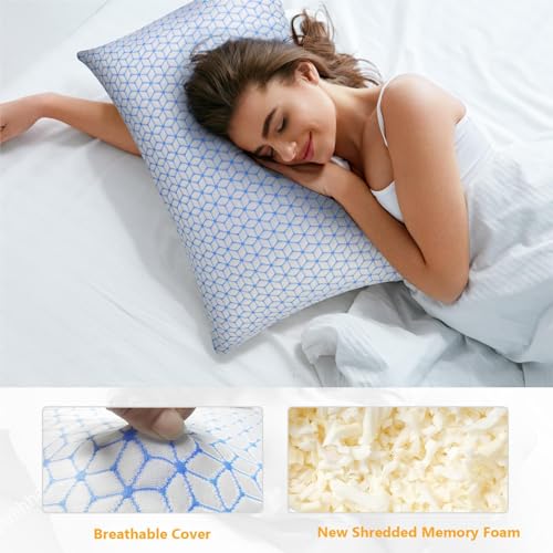 Shredded Memory Foam Pillows King Size Set of 2, Cooling Pillow Firm and Soft Adjustable for Side Back Stomach Sleepers