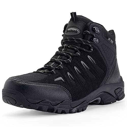 SHULOOK Men's Waterproof Hiking Boots Non-Slip Lightweight Outdoor Mid Top Ankle Boot Breathable Hiker Trekking Shoes