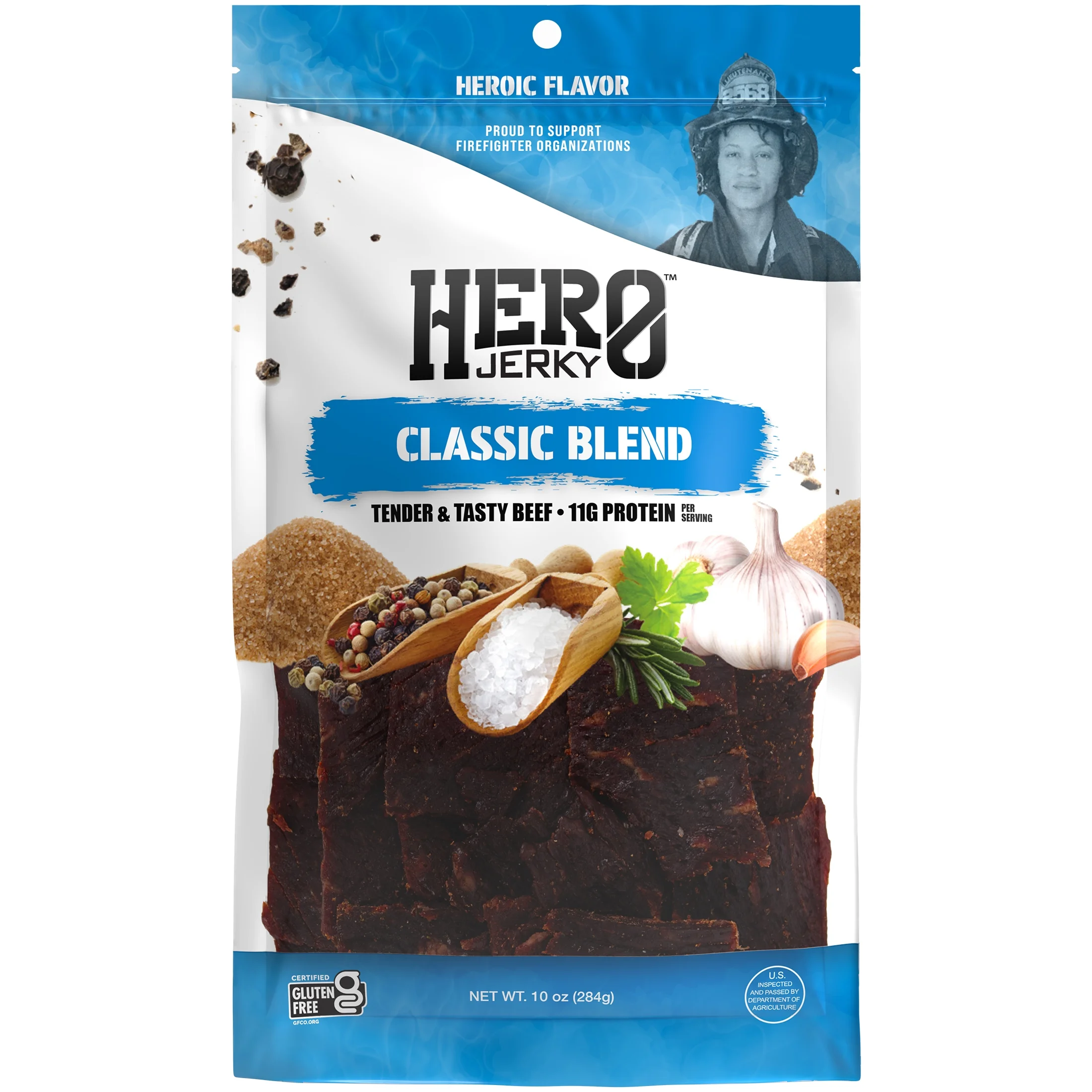 Hero Jerky Classic Beef Jerky – Naturally Smoked, Gluten-Free, Tender & Tasty Beef Jerky, High Protein Snacks 10 Ounce