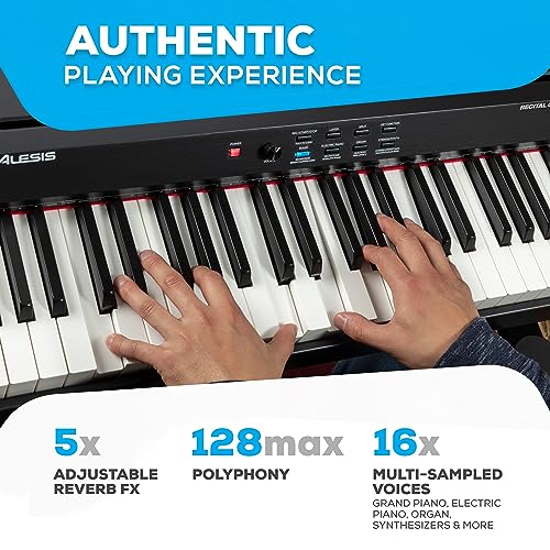 Alesis Recital Home Digital Piano with 88 Hammer Action Weighted Keys, Stand, Pedals and Lessons, Turquoise