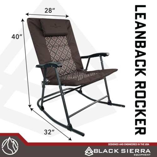 Black Sierra High Back Folding Rocking Chair, XL Oversize Camping Rocker Supports 300 LBS, Padded Portable Heavy Duty Armchair for Deck and Patio