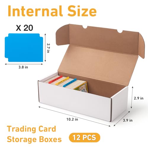 12 Pack Trading Card Storage Box,Cardboard Sports Game Card Storage Collector Boxes with 20 PCS Dividers,Card Organizer for Basketball Cards,Hold 7200 Standard Trading Cards
