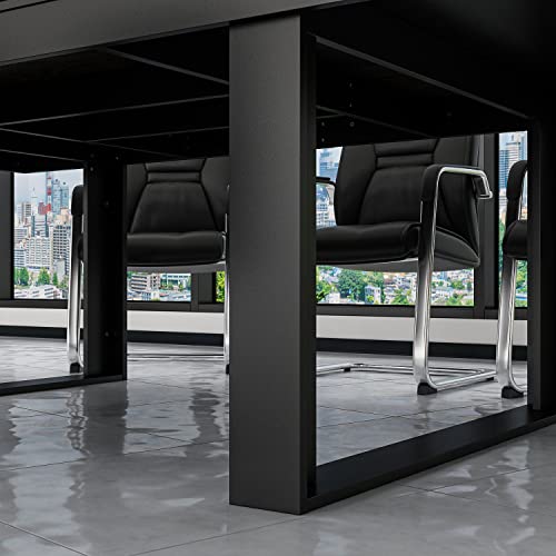 FAMAPY 7.2FT Conference Table Podcast Table, Black Metal Frame, Rectangular Office Table Meeting Table Podcast Table, Black and Deep Walnut (86.8”W x 47.2”D x 29.4”H)