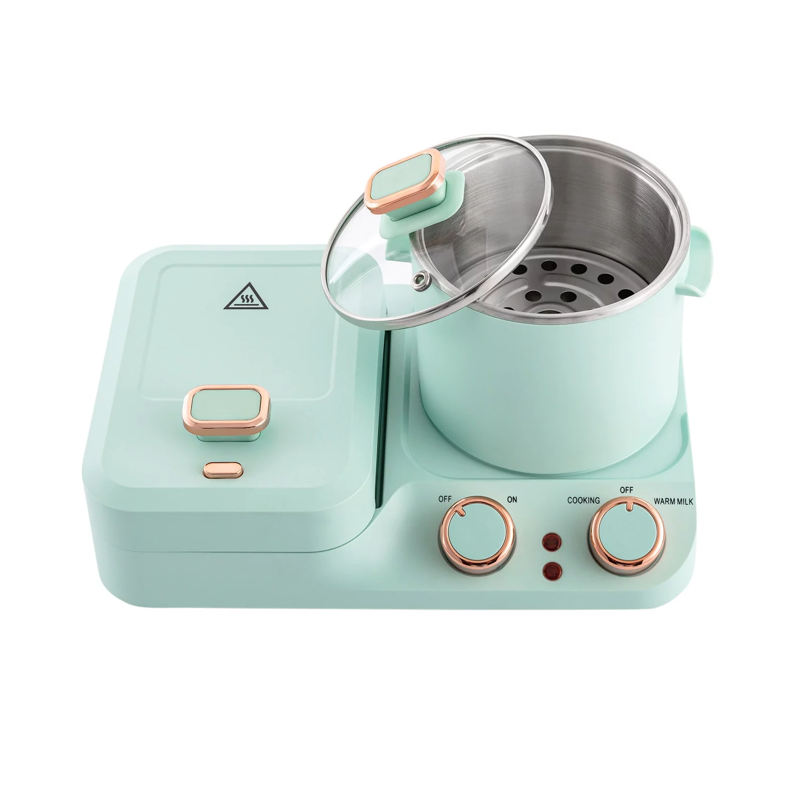 Oukaning 3in1 Breakfast Station Electric Mini Toaster Bread Breakfast Sandwich Maker Soup Pot Frying Pan Pot
