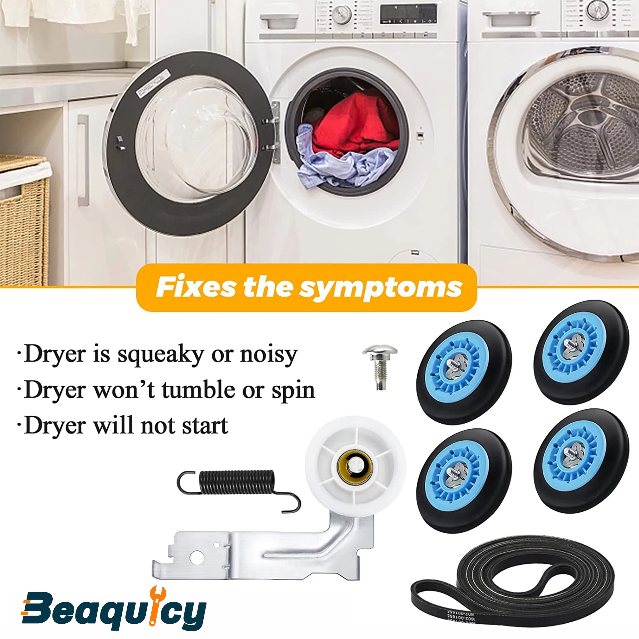 Beaquicy DC97-16782A Dryer Repair Kit Drum Roller Belt 6602-00165 DC93-00634A Idler Pulley