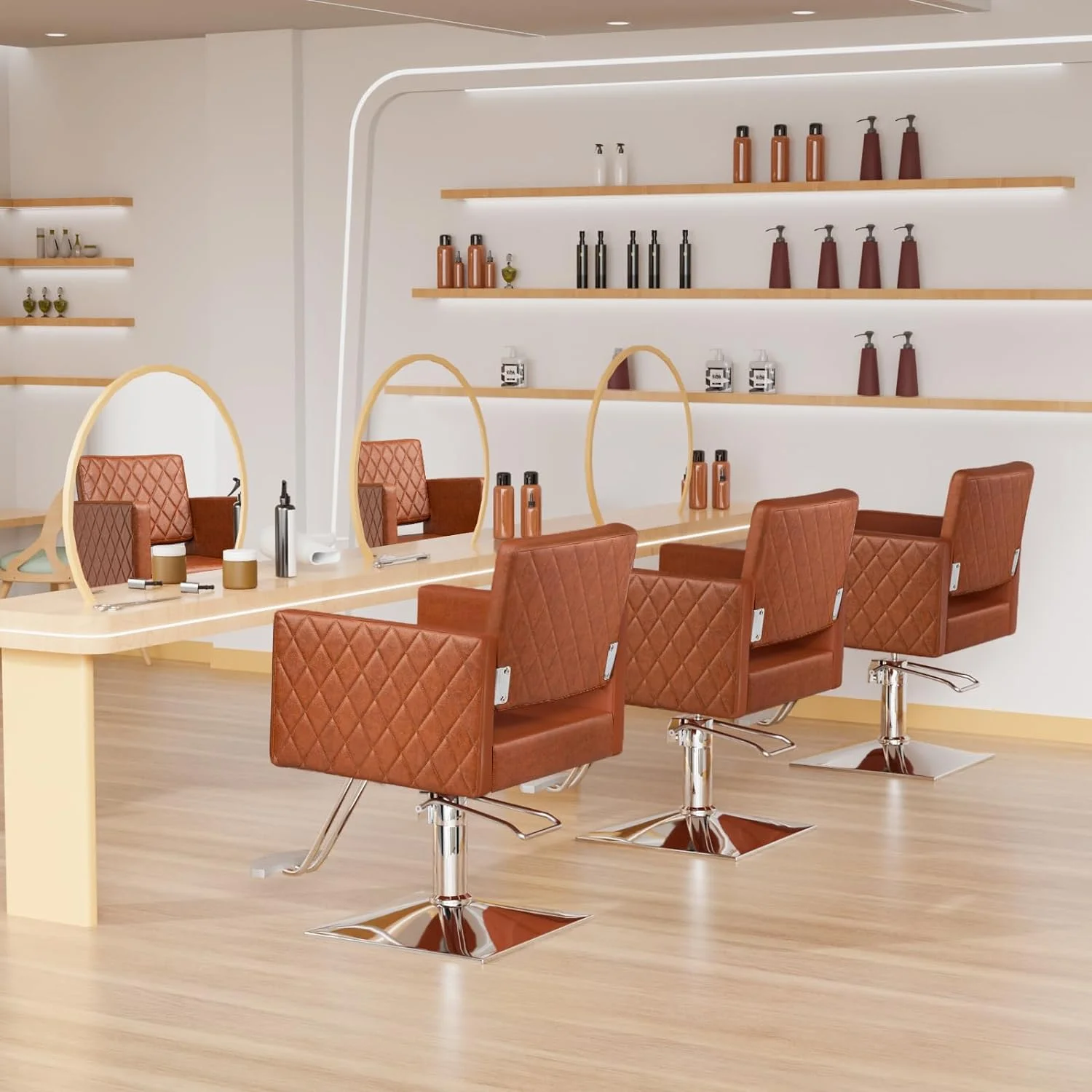 Salon Chair for Hair Stylist Wide Seat, Hydraulic Barber Chair with Aluminium Alloy Footrest, Brown Hair Salon Chair Styling Heavy Duty, Beauty Spa Cosmetology Shampoo Hairdressing Equipment