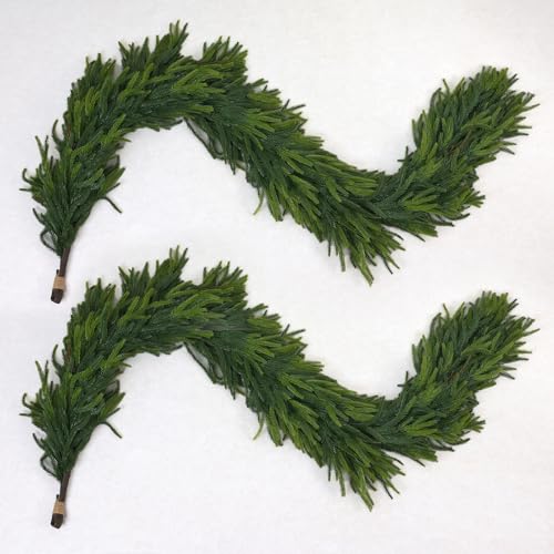 Christmas Decorations – 6FT Artificial Norfolk Pine Greenery Garland, Real Touch Christmas Garland for Mantel, Staircase, Fireplace, Front Door, Indoor & Outdoor Holiday Decor (1, 6FT)