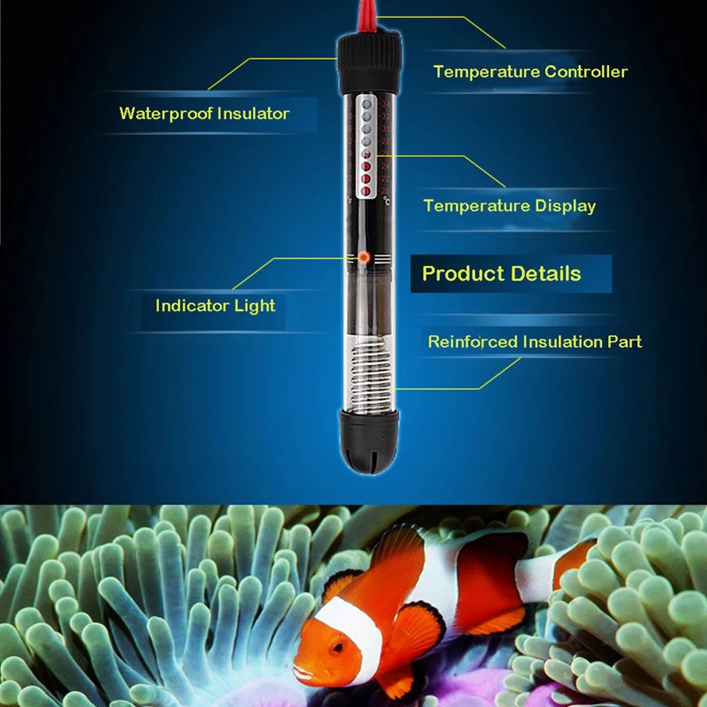 200W Fish Tank Aquarium Heater, Adjustable Temperature Submersible Thermostat Heater, 1Pcs