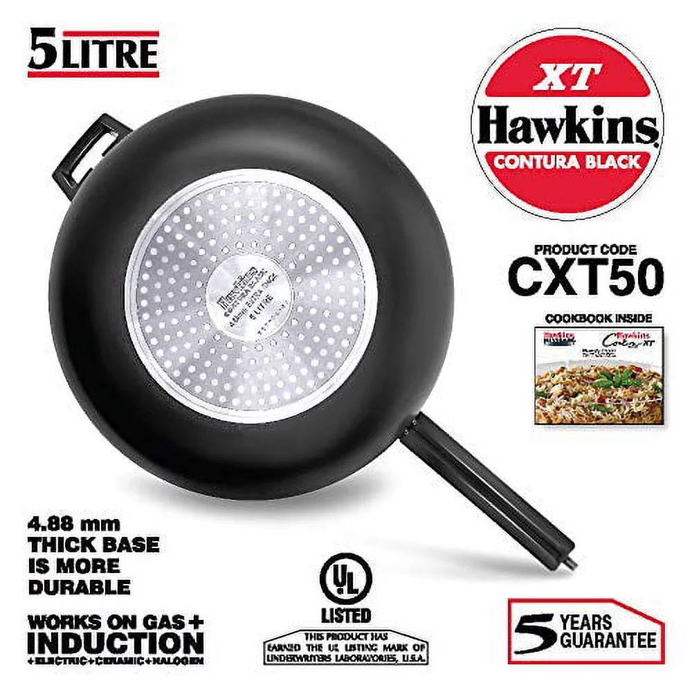 Hawkins Contura Hard Anodized Induction Compatible Extra Thick Base Pressure Cooker, Black, 5L by Hawkins