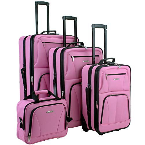 Rockland Journey Softside Upright Luggage Set,Expandable, Lightweight, Black, 4-Piece (14/19/24/28)