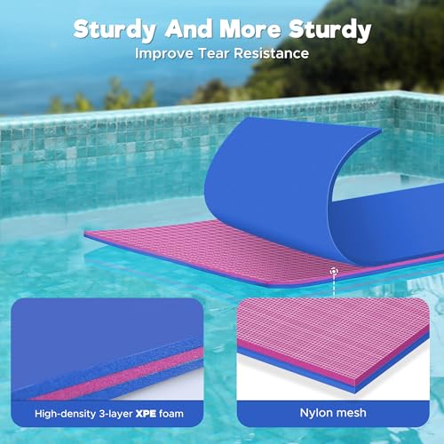 Lily Pad Floating Mat, 7/8/9/13/15.5 FT Floating Mat, 3-Layer Tear-Resistant XPE Foam Floating Water Mat with 16.4' Elastic Bungee Tethers for Lake, Pool, River, Ocean, Boat, Beach