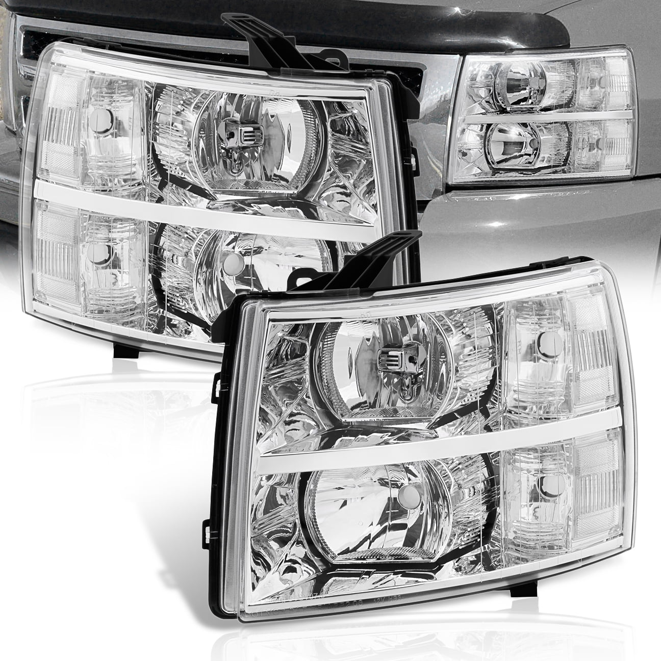 AJP Distributors Chrome Housing Clear Lens Headlights Driving Signal Bumper Lamps Compatible/Replacement For Chevrolet Chevy Silverado 2007 2008 2009 2010 2011 2012 2013 2014 07 08 09 10 11 12 13 14