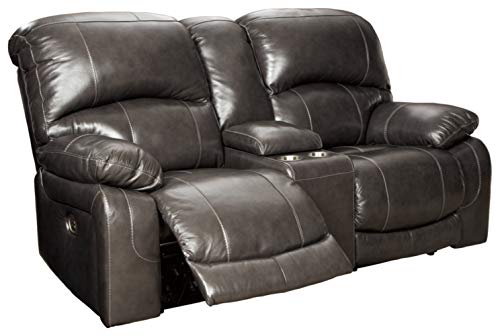 Signature Design by Ashley Jesolo Modern Faux Leather Manual Pull Tab Double Reclining Sofa, Dark Brown