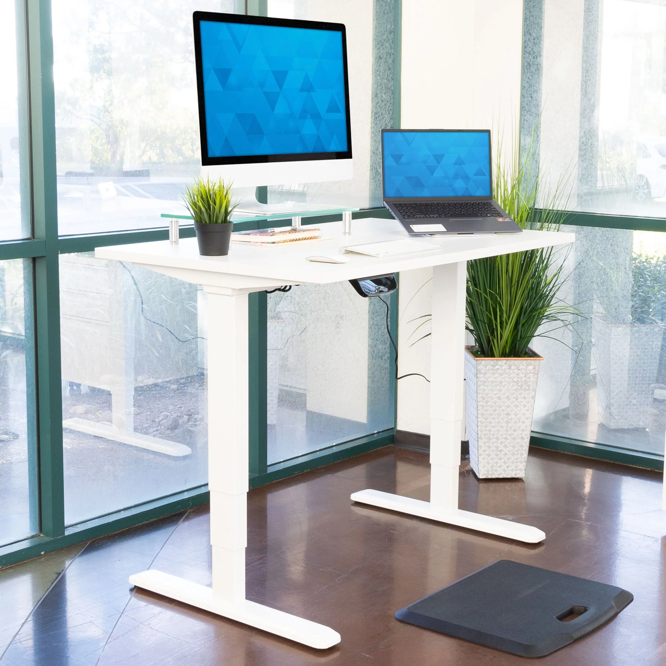 Mount-It! White Electric Standing Desk with Tabletop