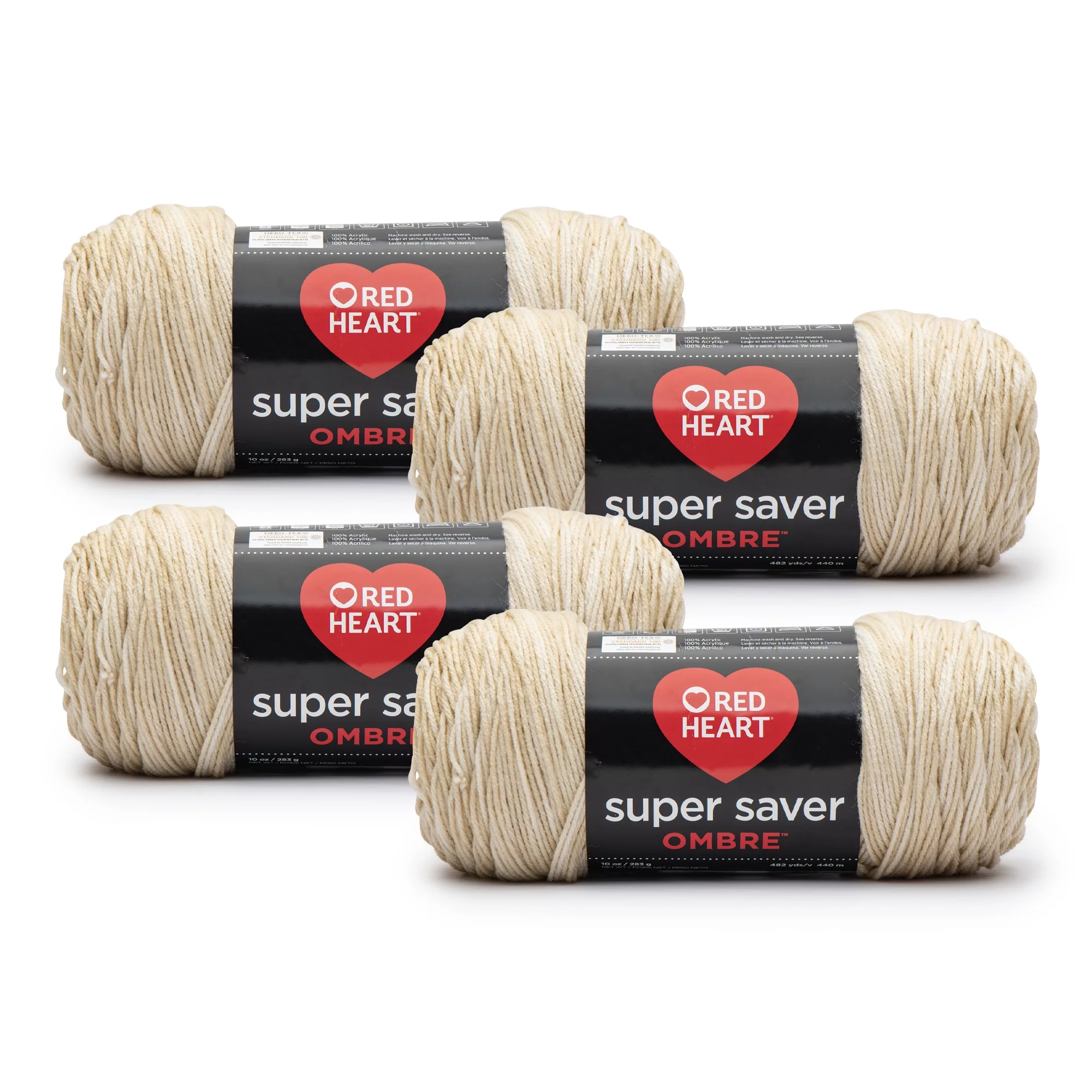 Red Heart® Super Saver® Ombre™ #4 Medium Acrylic Yarn, Sand 10oz/283g, 482 Yards (4 Pack)
