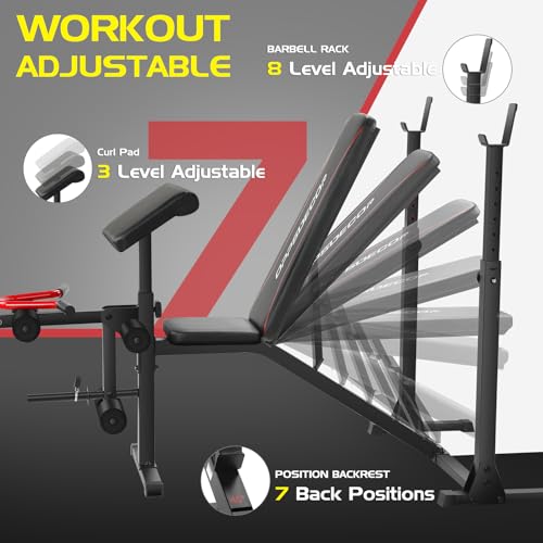 OPPSDECOR 900LBS Weight Bench Set with Squat Rack Preacher Curl Weight Bench with Leg Extension Bench Press Set Workout Bench for Home Gym Full Body Workout
