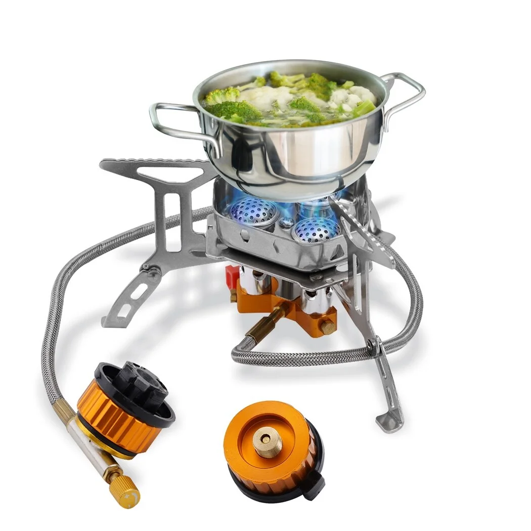 5800W Windproof Camping Stove, Portable Camping Gas Stove Outdoor with Piezo Ignition, Foldable Camping Gas Burner Stove, Backpacking Stove Suitable for Hiking, Camping, Trekking and Picnic