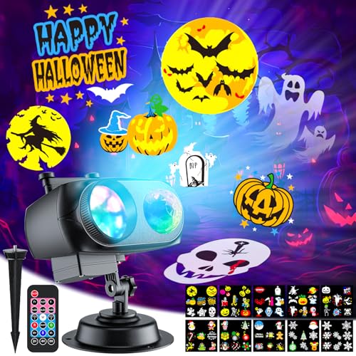 Halloween Projector Lights Outdoor, LED Christmas Projector Lights Outdoor Waterproof with Remote Control & Timer, Holiday Projector for Christmas, Halloween, Party, Yard, Garden Decoration