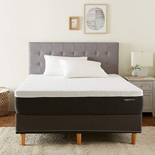 Amazon Basics Gel Memory Foam Mattress, Firm, Cooling, Full Size Mattress, CertiPUR-US® Certified Foam, 75 x 54 x 12 inches, White/Gray