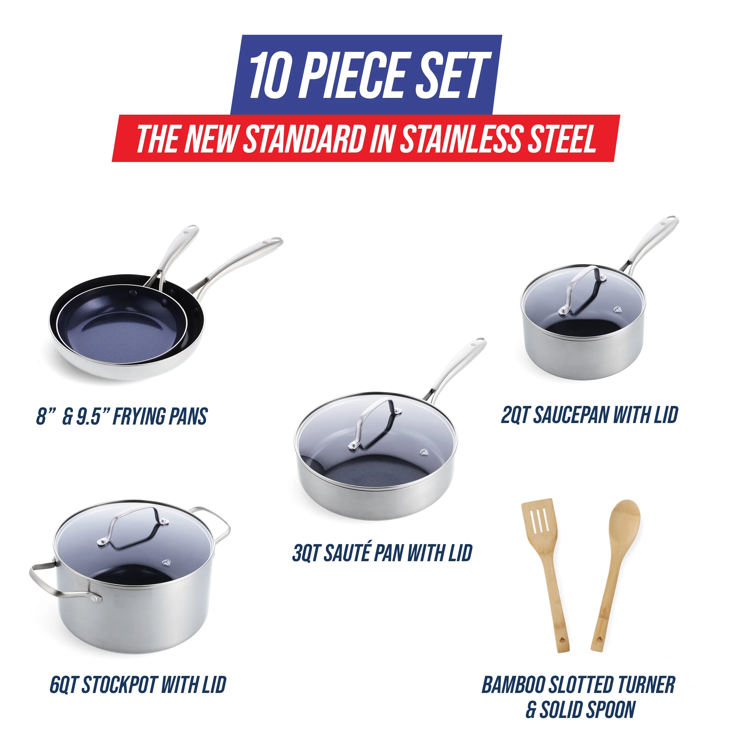 Blue Diamond HD Stainless Steel Clad Pro 10pc Cookware Set