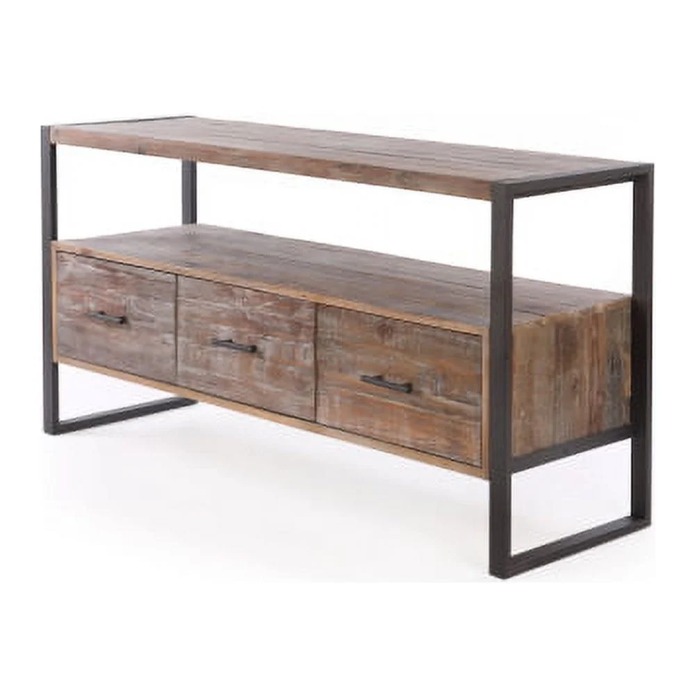 60 Inch Reclaimed Wood Media Tv Console Table With 3 Drarwer, Open Shelf, Antique Finish