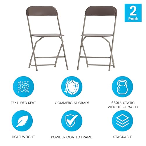 EMMA + OLIVER Set of 2 Plastic Folding Chairs - 650 LB Weight Capacity Lightweight Stackable Folding Chair in White