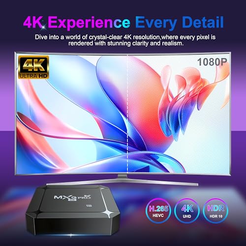 MXQ Pro 5G Android 14.0 TV Box 2025 Upgraded Ram 2GB ROM 16GB Dual Band 2.4G/5.8GHz WiFi6 BT5.0 4K AV1 USB 3.0 Ultra HD Voice Control Smart Home Player