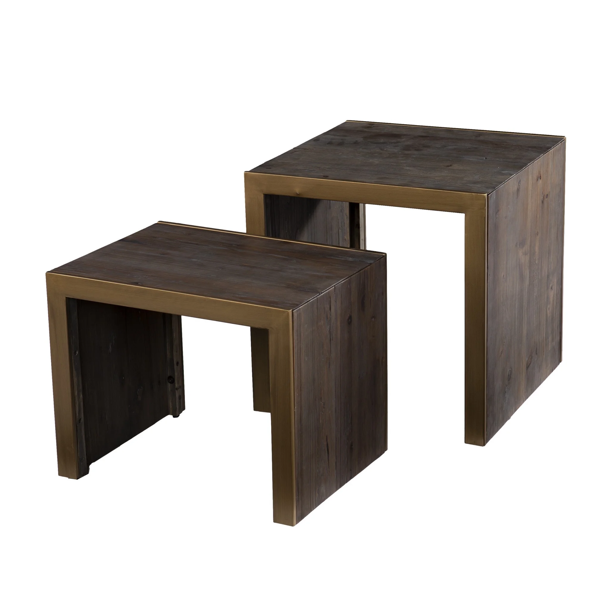 HomeRoots 402289 19 in. Solid Wood & Gold Chunky Nested End Tables, Gray - Set of 2