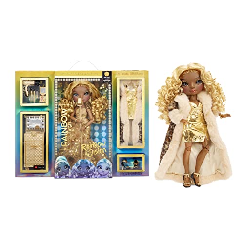 Rainbow High Rainbow Vision Rainbow Divas- Meline Luxe (Gold Yellow) Posable Fashion Doll with 2 Designer Outfits to Mix & Match + Vanity Playset, Great Toy Gift for Kids 6-12 Years Old & Collectors
