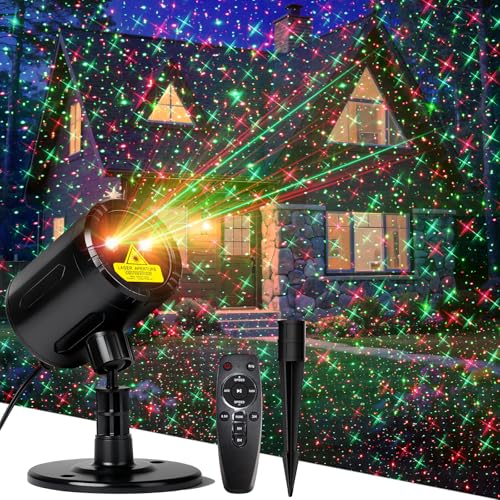 Laser Christmas Projector Lights Outdoor Indoor, Red and Green Laser Projector with Remote Control, Waterproof Holiday Laser Projector Decor for House, Garden, Party, Wall.